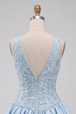 Sky Blue A-Line V-Neck Short Cocktail Dress
