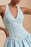Sky Blue A-Line V-Neck Short Cocktail Dress