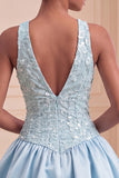 Sky Blue A-Line V-Neck Short Cocktail Dress