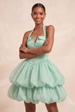 Pink Halter Neck Ruffled A-Line Short Cocktail Dress