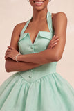 Pink Halter Neck Ruffled A-Line Short Cocktail Dress