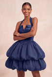 Pink Halter Neck Ruffled A-Line Short Cocktail Dress