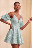 Olive Cold Shoulder Sequins A-Line Short Cocktail Dress with Lace Up Back