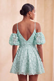 Olive Cold Shoulder Sequins A-Line Short Cocktail Dress with Lace Up Back