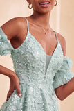 Olive Cold Shoulder Sequins A-Line Short Cocktail Dress with Lace Up Back