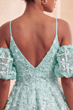 Olive Cold Shoulder Sequins A-Line Short Cocktail Dress with Lace Up Back