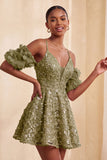 Olive Cold Shoulder Sequins A-Line Short Cocktail Dress with Lace Up Back