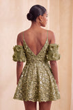 Olive Cold Shoulder Sequins A-Line Short Cocktail Dress with Lace Up Back