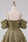 Olive Cold Shoulder Sequins A-Line Short Cocktail Dress with Lace Up Back