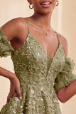 Olive Cold Shoulder Sequins A-Line Short Cocktail Dress with Lace Up Back