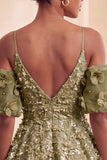 Olive Cold Shoulder Sequins A-Line Short Cocktail Dress with Lace Up Back