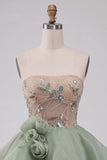 Dusty Sage Strapless A-Line Corset Lace Up Back Sequins Short Homecoming Dress with 3D Flowers