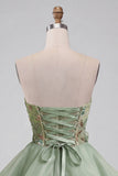 Dusty Sage Strapless A-Line Corset Lace Up Back Sequins Short Homecoming Dress with 3D Flowers