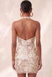 Champagne Halter Neck Bodycon Sequins Backless Short Homecoming Dress