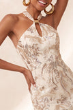 Champagne Halter Neck Bodycon Sequins Backless Short Homecoming Dress