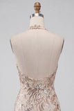 Champagne Halter Neck Bodycon Sequins Backless Short Homecoming Dress
