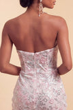 Blush Strapless Bodycon Sequins Ruched Short Homecoming Dress