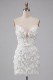 Ivory Sweetheart Short Bodycon Homecoming Dress with Sequins