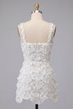 Ivory A-Line Square Neck Short Homecoming Dress with Sequins