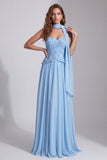 Sky Blue Strapless Sequin A-Line Formal Dress with Neck Scarf