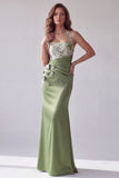 Green Merimaid Floral Appliques Ruched Halter Formal Dress