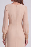 Champagne Sequins Floral Asymmetrical Formal Dress with Side Streamer