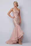 One Shoulder Pink Mermaid Sequins Long Mother of the Bride Dress with Ruffles