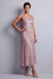 Vintage Mauve Halter Neck Sheath Sequins Floral Long Mother of the Bride Dress