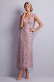 Vintage Mauve Halter Neck Sheath Sequins Floral Long Mother of the Bride Dress