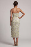 Dusty Sage Strapless Bodycon Ruched Sequins Floral Mother of the Bride Dress with Sash