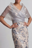 Silver Mermaid Floral V-Neck Sequins Long Mother of the Bride Dress with Cape