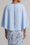 Bodycon Sky Blue Round Neck Sequins Floral Mother of the Bride Dress with Cape Sleeves