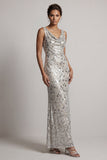 Sparkly Silver Cowl Neck Sequins Mermaid Long Mother of the Bride Dress