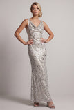 Sparkly Silver Cowl Neck Sequins Mermaid Long Mother of the Bride Dress