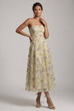 A-Line Dusty Sage Strapless Sequins Floral Midi Mother of the Bride Dress