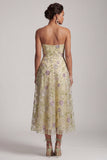 A-Line Dusty Sage Strapless Sequins Floral Midi Mother of the Bride Dress