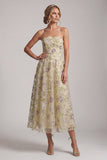 A-Line Dusty Sage Strapless Sequins Floral Midi Mother of the Bride Dress