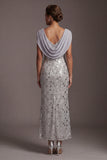 Mermaid Silver Sequins Cowl Neck Long Mother of the Bride Dress