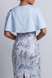 Sky Blue Floral Bodycon Sequins Midi Mother of the Bride Dress with Pockets