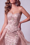 Mermaid Blush Sweetheart Floral Sequins Lace Up Back Pageant Dress Ruffle Overskirt