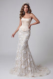 Ivory Strapless Mermaid Corset Sequins Long Pageant Dress with Lace Up Back