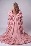 Sweetheart Pink Mermaid Corset Sequins Long Pageant Dress with Ruffle Train