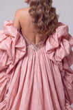 Sweetheart Pink Mermaid Corset Sequins Long Pageant Dress with Ruffle Train