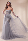 Sweetheart Dusty Blue Sequins Mermaid Long Pageant Dress with Train