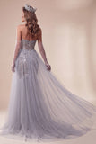 Sweetheart Dusty Blue Sequins Mermaid Long Pageant Dress with Train