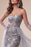 Sweetheart Dusty Blue Sequins Mermaid Long Pageant Dress with Train
