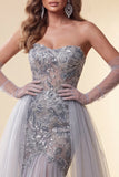 Sweetheart Dusty Blue Sequins Mermaid Long Pageant Dress with Train