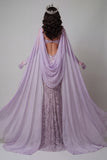 Lilac Spaghetti Straps Mermaid Cut Out Sequins Long Pageant Dress