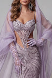 Lilac Spaghetti Straps Mermaid Cut Out Sequins Long Pageant Dress