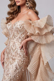 Champagne Sweetheart Mermaid Sequins Long Pageant Dress with Train